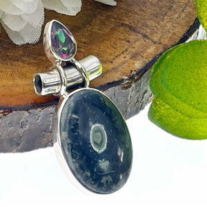Sterling Silver 925 Mystic Topaz Kambaba Jasper Pendant New Green Purple